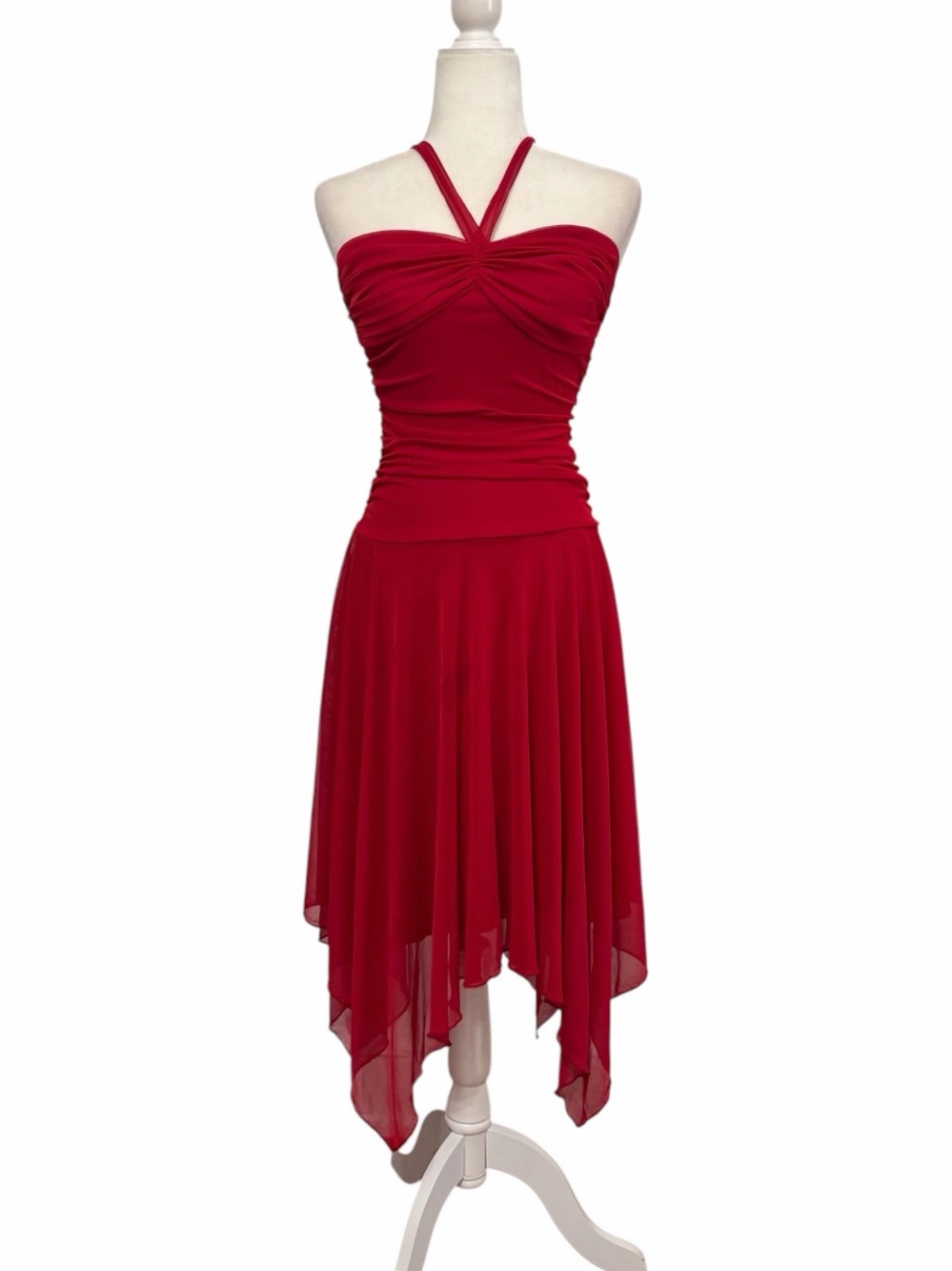 Y2K Red Mesh Sweetheart Halter Asymmetrical Hem Dress